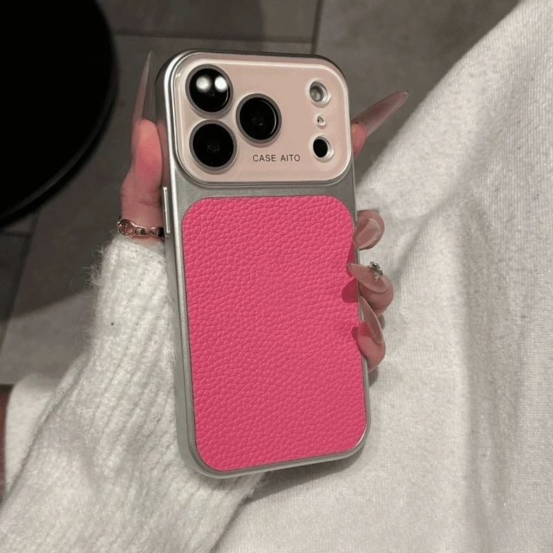 (vermelho 15promax) Capa De Celular Simples Com Textura De Couro E Resistente A Impactos