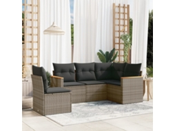 Vidaxl 5 Pcs Conjunto Sofás De Jardim C/ Almofadões Vime Pe Cinzento