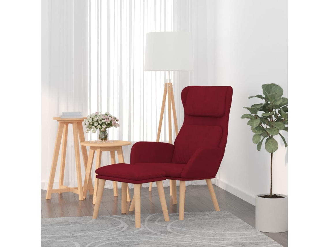 Vidaxl Cadeira De Descanso Com Banco Veludo Vermelho Tinto