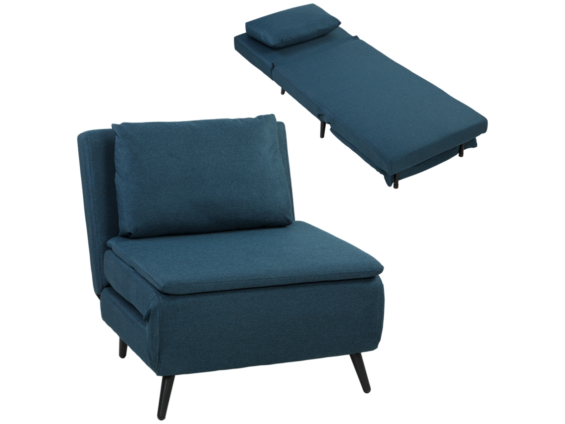 Poltrona Conversível, 1 Lugar, 3 Em 1, Com Mecanismo Click-clack Que Transforma A Em Cama, Com Encosto Ajustável, Almofada, Assento Amplo, Azul.