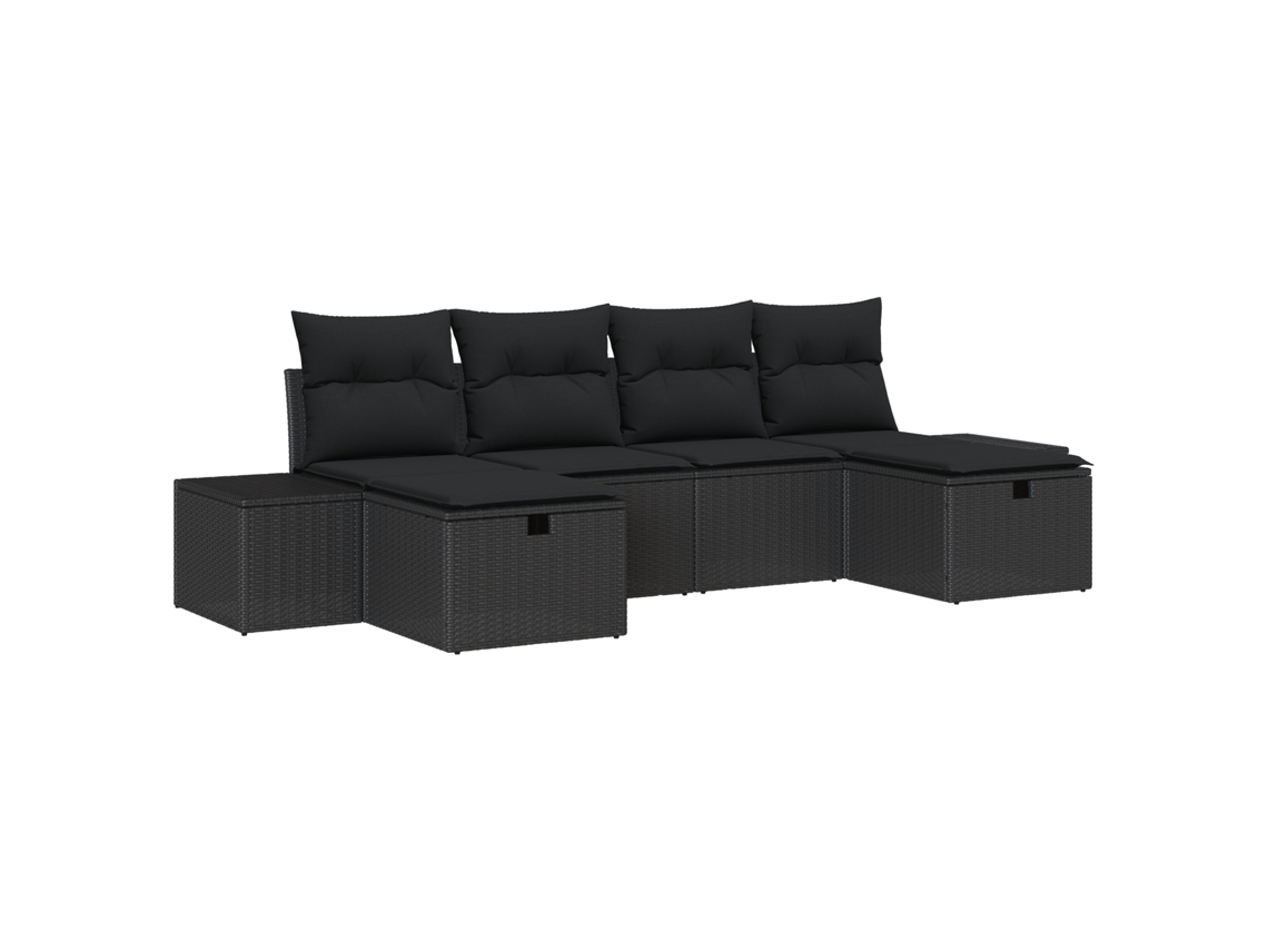 Conjunto 6 Sofá Exterior Vidaxl Preto Vime Pe (294 X 117 X 85 Cm)