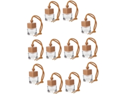 Conjunto de 12 frascos de perfume duráveis com tampas de madeira, design simples e elegante.
