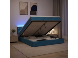 Vidaxl Cama Ottoman Com Colchão E Led Azul Escuro 140 X 200 Cm Veludo