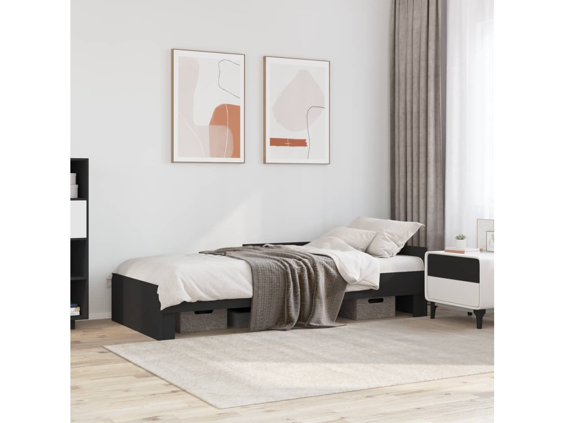 Vidaxl Estrutura De Cama 75x190 Cm Derivados De Madeira Preto