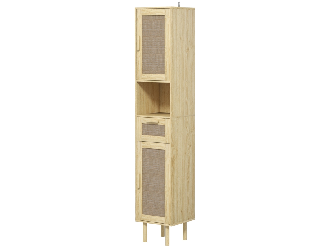 Móvel de Coluna para Banheiro, com Portas de Rattan, Gaveta, 32x30x170 Cm, Carvalho ORBITRA COMMERCE