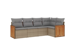Conjunto de 5 Sofás para Jardim com Almofadões Vime Pe Bege MAISON EXCLUSIVE (5 pcs)