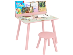 Mesa Infantil Com Cadeira E Estante, Escrivaninha Para Crianças A Partir De 3 Anos Para Sala De Jogos, Rosa