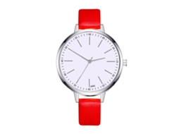 Relógio de Pulso Feminino Analógico de Quartzo com Pulseira de Couro Estilo Moderno Vermelho