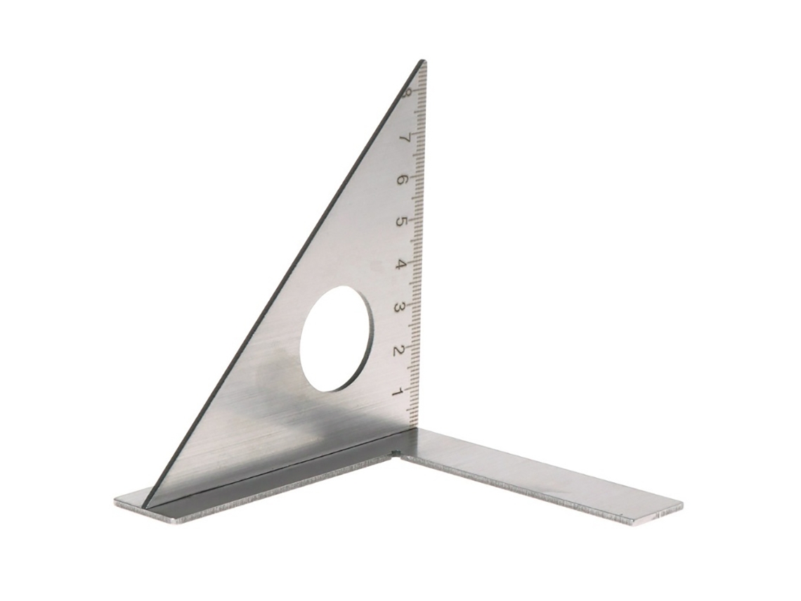 Régua triangular de aço inoxidável para marcenaria, para ângulos de 45 e 90 graus, medidas métricas, esquadria de marcação.