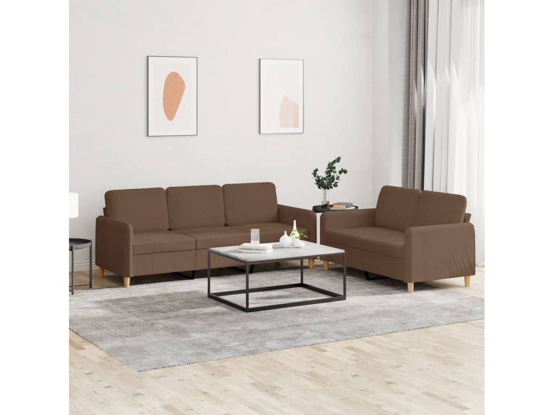 Vidaxl 2 Pcs Conjunto De Sofás Com Almofadões Tecido Castanho