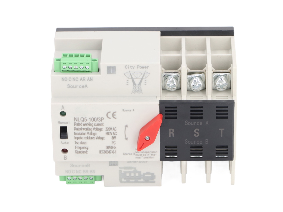 Interruptor de Transferência Automática Dual 3p 63a Ac220v Rail Tempo Milissegundos