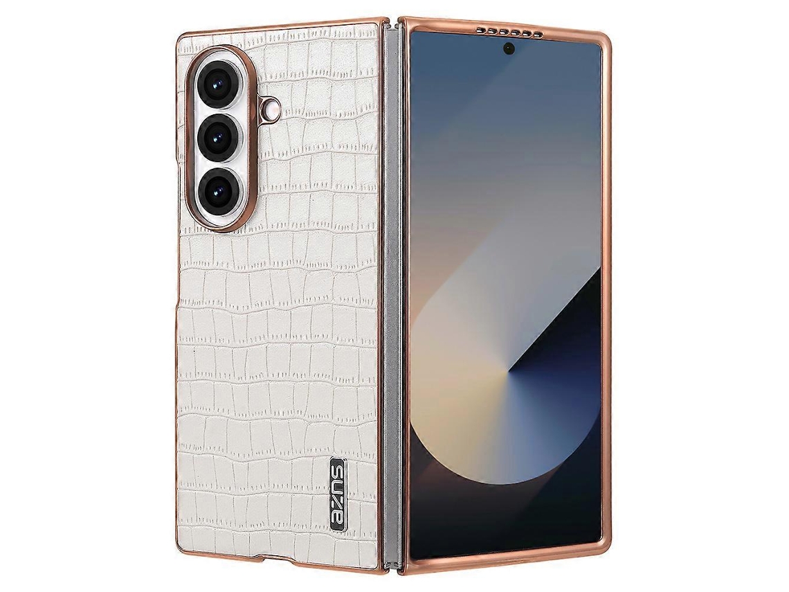 Capa Tkdaddy Azns Para Samsung Galaxy Z Fold7 5g Com Textura De Crocodilo Galvanizada Em Pu Capa De Pc Branca