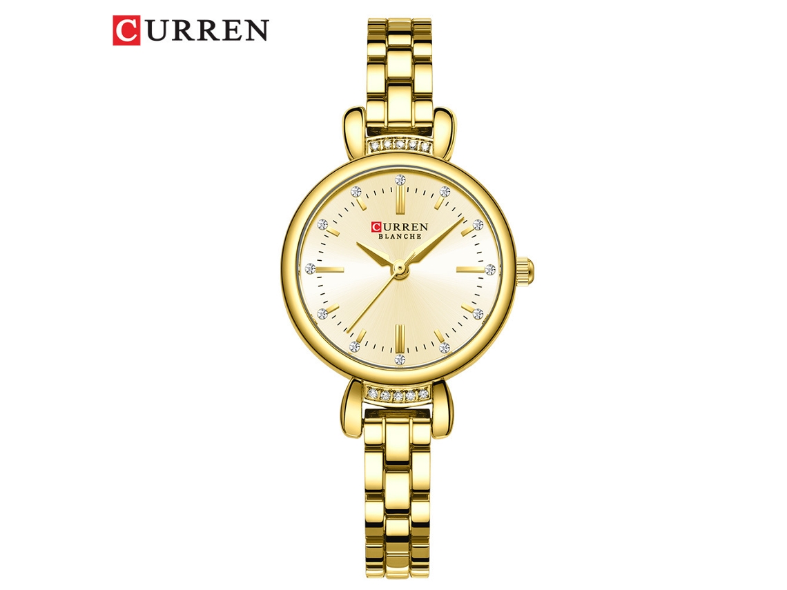 (caixa E Mostrador Dourados) Relógio Feminino Elegante Em Aço Inoxidável, Com Pulseira De Quartzo Simples.