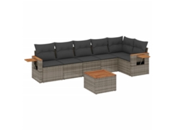 Conjunto de 7 Sofás para Jardim com Almofadões Vime Pe Cinzento MAISON EXCLUSIVE (7 pcs)