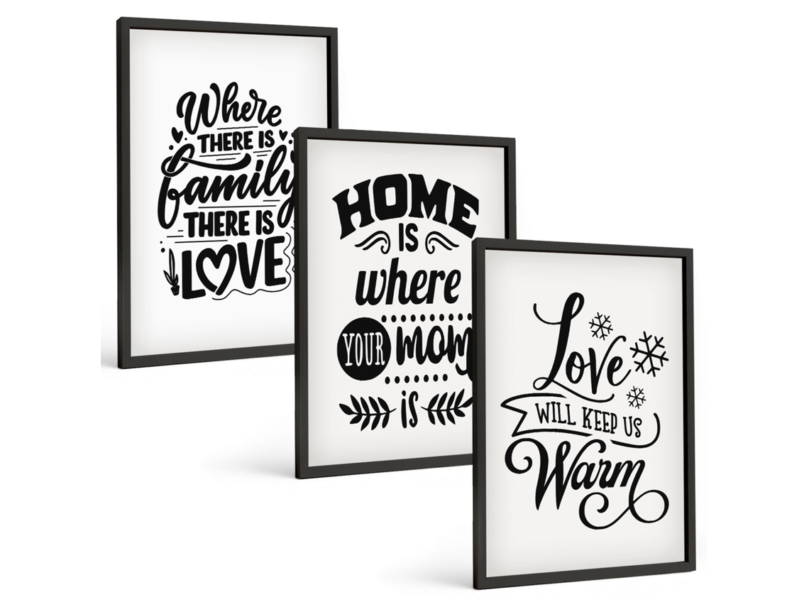 Conjunto De Pinturas Família, Amor, Lar, Aconchego Espelharte (3 Peças 40x60 Cm)