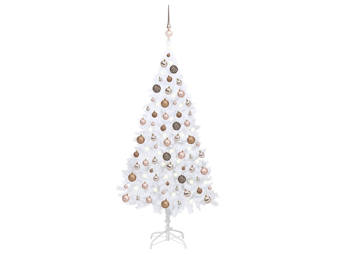 Vidaxl Árvore Natal Artificial Pré-iluminada C/ Bolas 150cm Pvc Branco