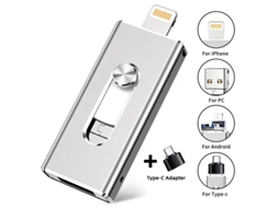 Pendrive 128gb Usb 3.0,lightning/usb-c/usb-a Para Android/iphone/pc, Metalotg Prata Hexinyigjly