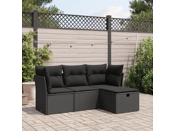 Vidaxl 4 Pcs Conjunto De Sofás Para Jardim C/ Almofadões Vime Pe Preto