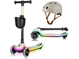 Trotinete para Crianças LIONELO Mey Iluminação Led Até 50kg Ajustável Leve Dobrável Antiderrapante Abec 7 com Capacete Bege
