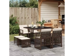 Vidaxl 9 Pcs Conjunto Jantar P/ Jardim C/ Almofadões Vime Pe Castanho