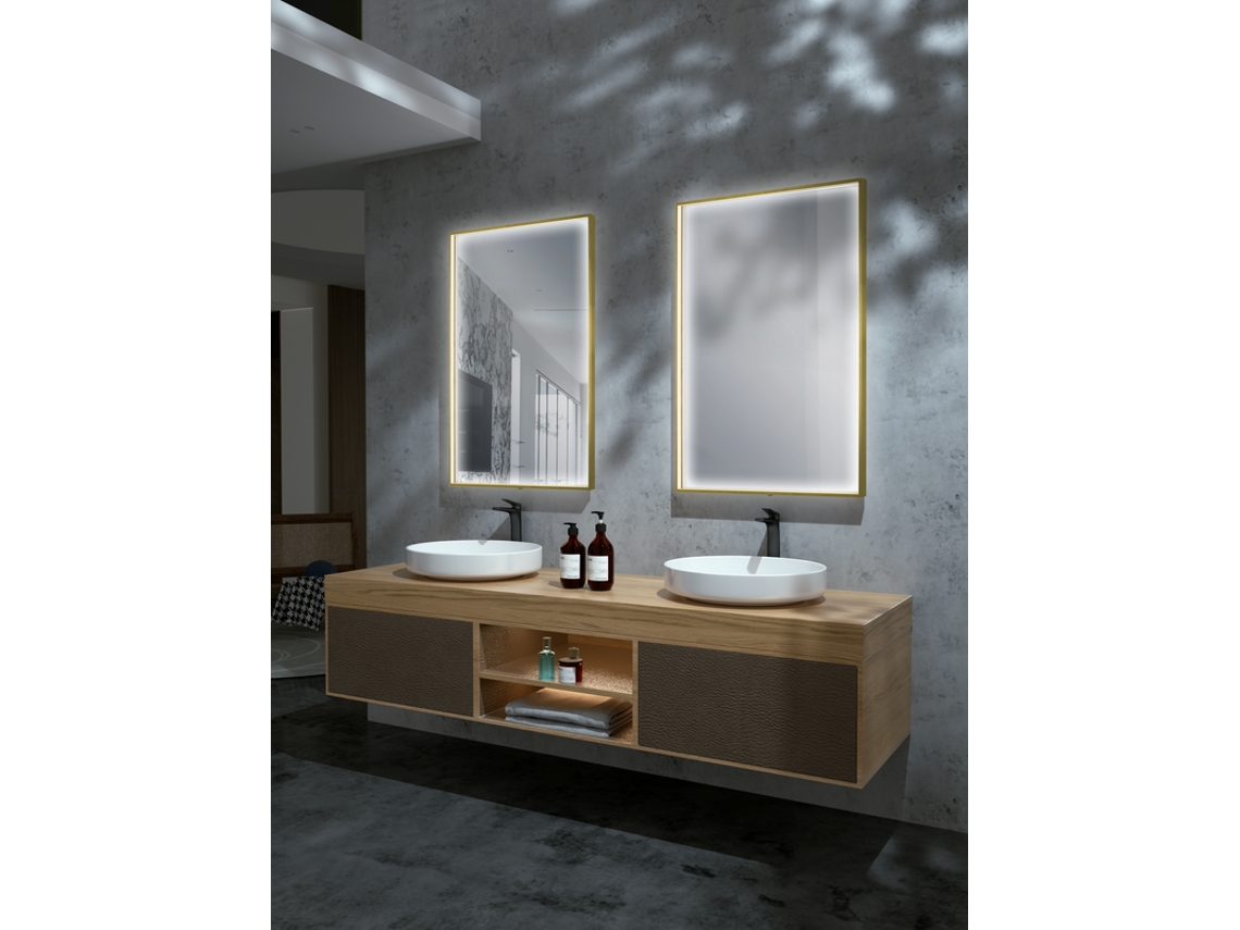 Espelho com Luz Led Anti-Embaciamento em Ouro Mate Sensor On/Off 80 X 80 MICE COLLECTION