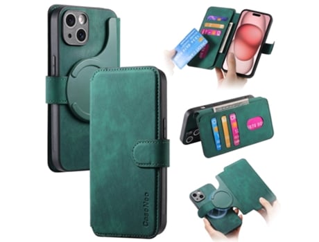 Capa Para Iphone 15 Caseneo Pele Sintética Verde