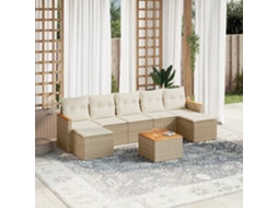Vidaxl 8 Pcs Conjunto De Sofás P/ Jardim Com Almofadões Vime Pe Bege