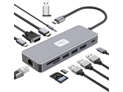 Adaptador Hub Usb 3.0 e Usb c 5 em 1 com Leitor de Cartões AQUAFORGE