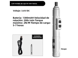 Mini Parafusadeira Elétrica Sem Fio, Recarregável Via Usb, 3,6 V, 200 Rpm, Bateria Inclusa MDUG (modelo Básico Branco)