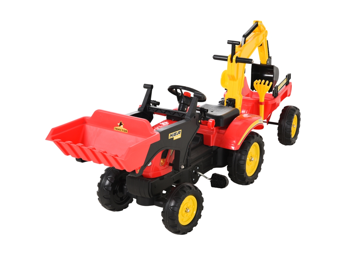 Trator De Pedais Para Crianças Acima De 3 Anos Com Reboque E Pá Frontal 179x42x59 Cm Vermelho