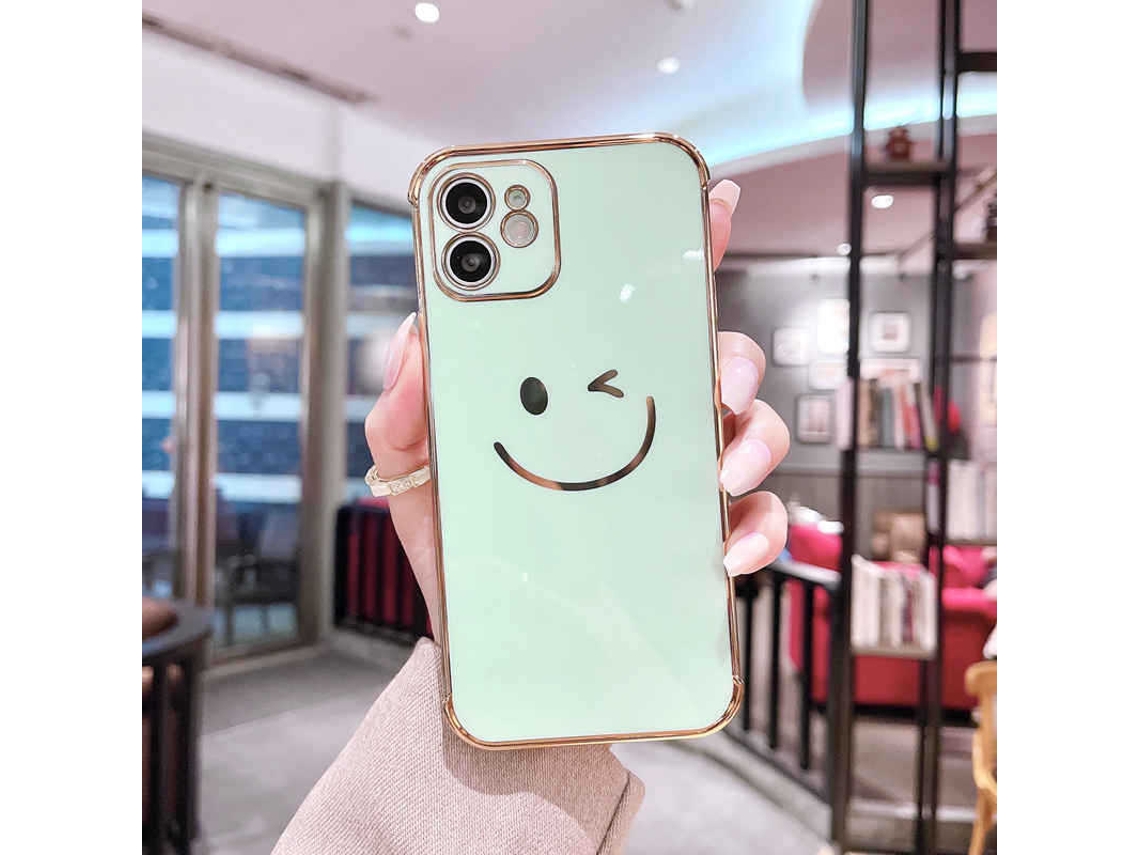 Capa Turquesa Sorriso para iPhone 12 Pro EOOCOO, proteção eletroplatada