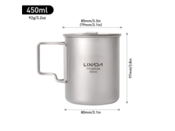 Copo de Titânio Leve 450/550ml com Tampa e Alça Plegável