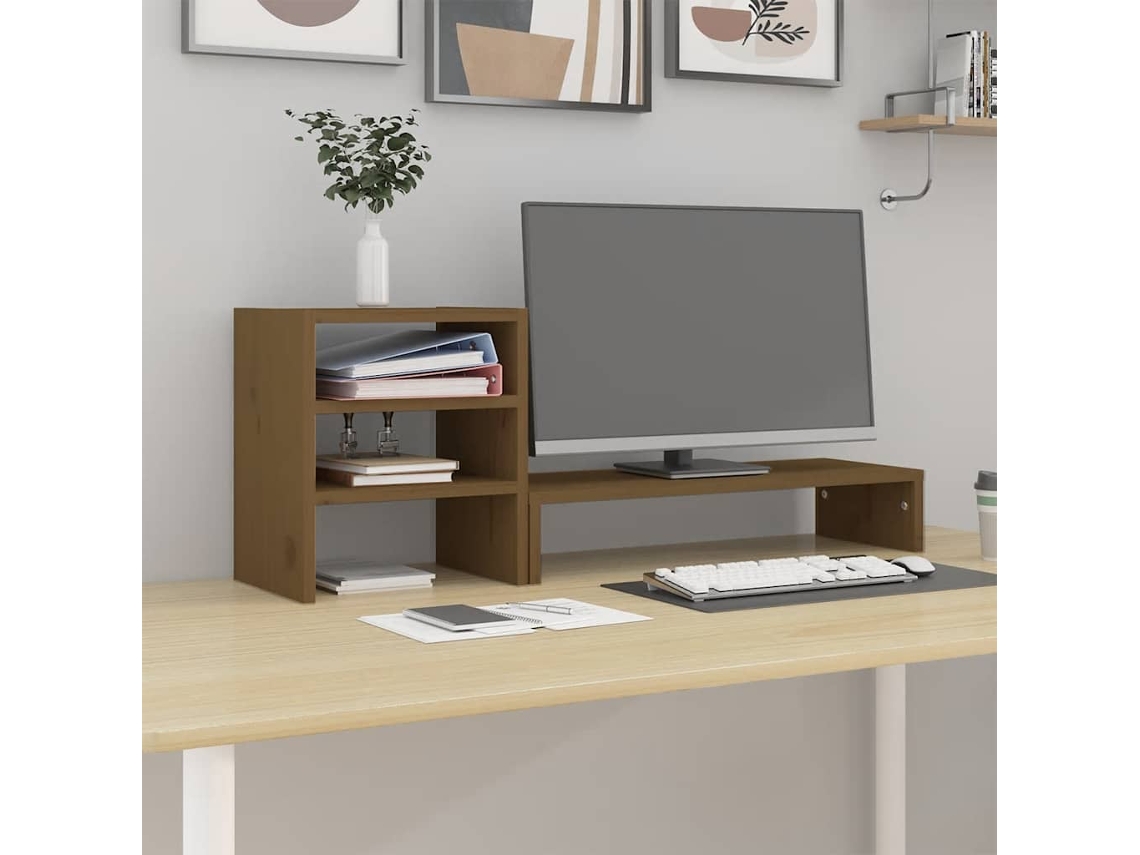 Vidaxl Suporte Para Monitor 81x20x30 Cm Pinho Maciço Castanho Mel