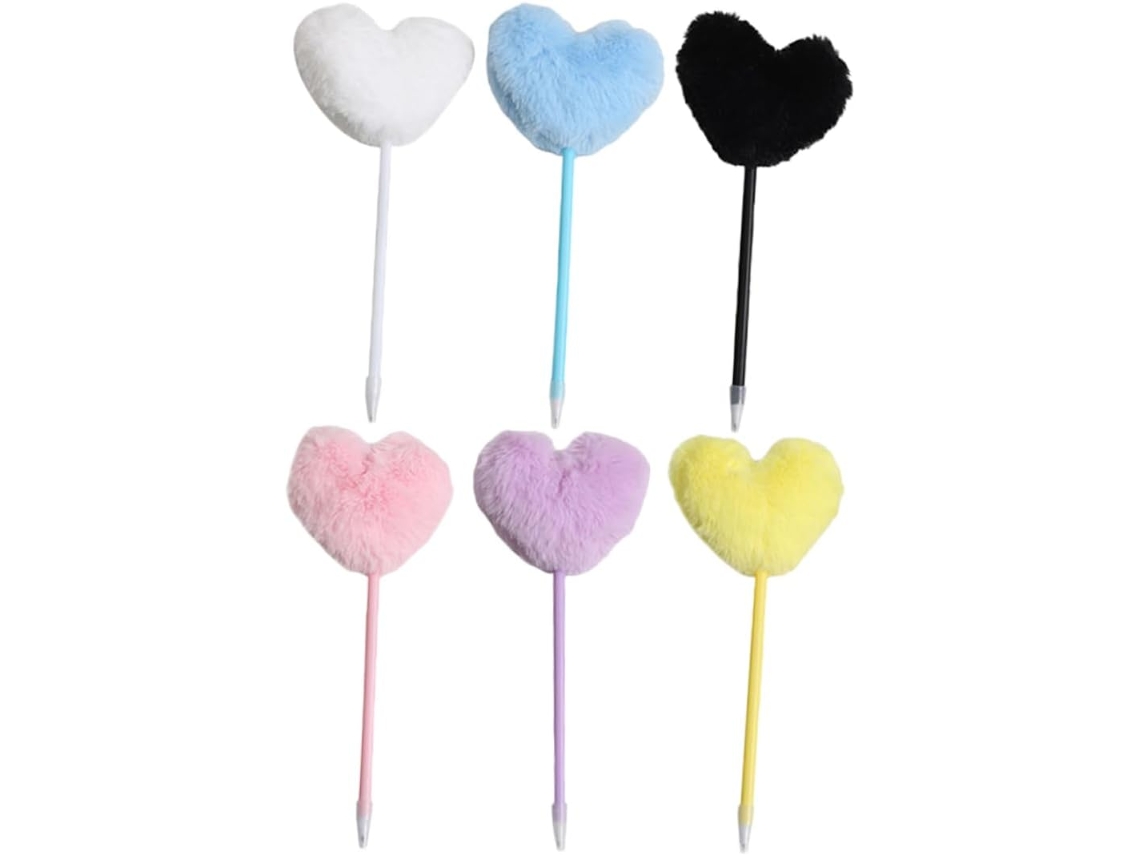 Canetas Esferográficas Em Formato De Coração Com Pompons De Pelúcia