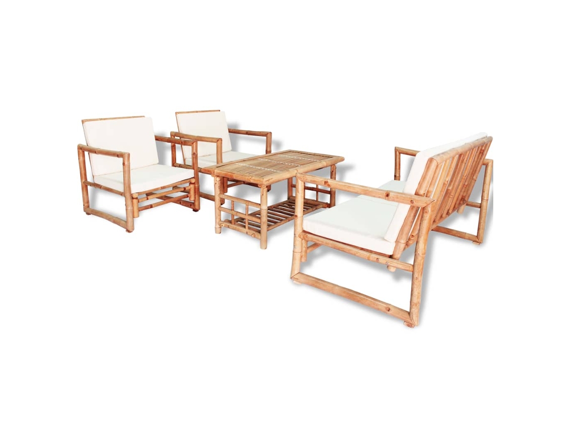 Conjunto 4 Peças Lounge P/ Jardim Com Almofadas Bambu Dkd Home Decor