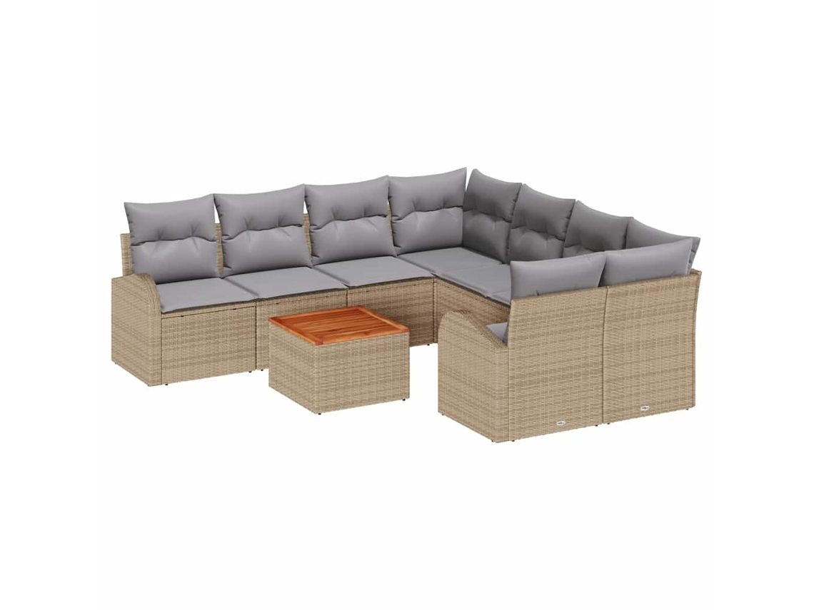 Conjunto 9 Conjunto De Sofá De Jardim Vidaxl Bege Vime Pe (55 X 55 X 37 Cm)