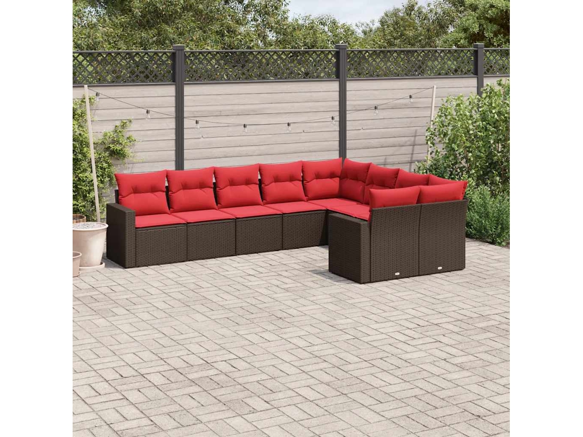 Vidaxl 9 Pcs Conjunto Sofás P/ Jardim C/ Almofadões Vime Pe Castanho