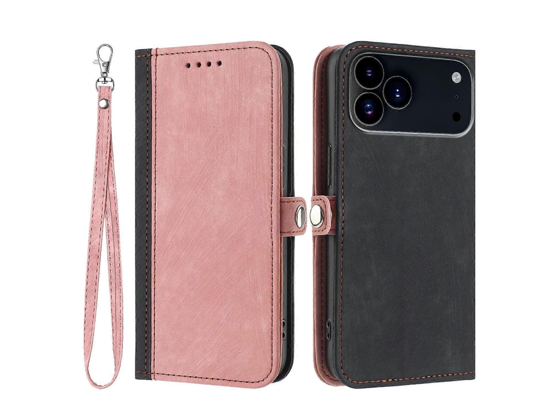 Capa De Couro Sintético Com Alça Para Iphone 17 Pro, Suporte Lateral, Design Com Botão Magnético