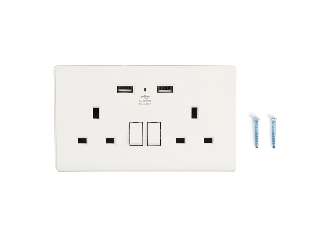 Tomada Usb Dupla Com Painel De Espelho Padrão Do Reino Unido (corrente De 2100ma, Adaptação De Tensão Ampla De 110-250v)
