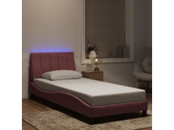 Vidaxl Estrutura De Cama Com Led Sem Colchão Hanko 90x190 Cm Veludo Rosa