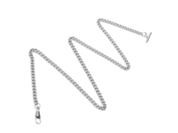 Corrente de relógio de bolso retrô em metal com fecho em T, 65 cm de comprimento, prateada.