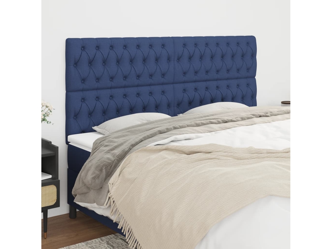 Vidaxl Cabeceira Azul 200x7x118/128 Cm Tecido