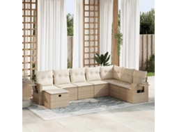 Vidaxl 8 Pcs Conjunto De Sofás P/ Jardim Com Almofadões Vime Pe Bege