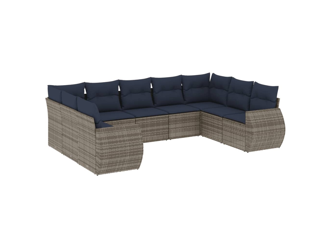 Conjunto de Sofá de Jardim, 9 Peças, Almofadas, Rattan Cinza MAISON EXCLUSIVE