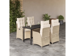 Vidaxl 5 Pcs Conjunto de Jantar P/ Jardim com Almofadões Vime Pe Bege