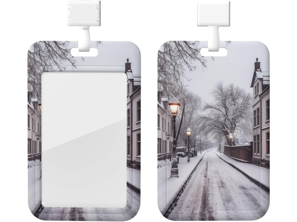 Porta Crachá Snow Street Print Com Cordão, Estojo De Plástico Impermeável Crachá, Capa Protetora Enfermeiros E