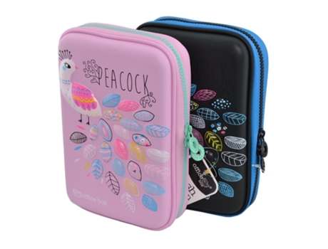 Estojo mágico 3D com corpo rígido de EVA com relevo. Caixa de escritório rosa pavão modelo