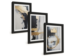 Composição De Quadros Pintura Abstrata Em Preto E Branco Espelharte (3 Peças 20x30 Cm)