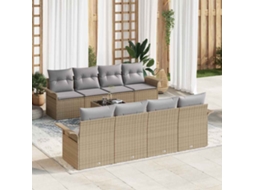 Vidaxl Conjunto De Sofá De Jardim 9 Unid. Bege Vime Pe