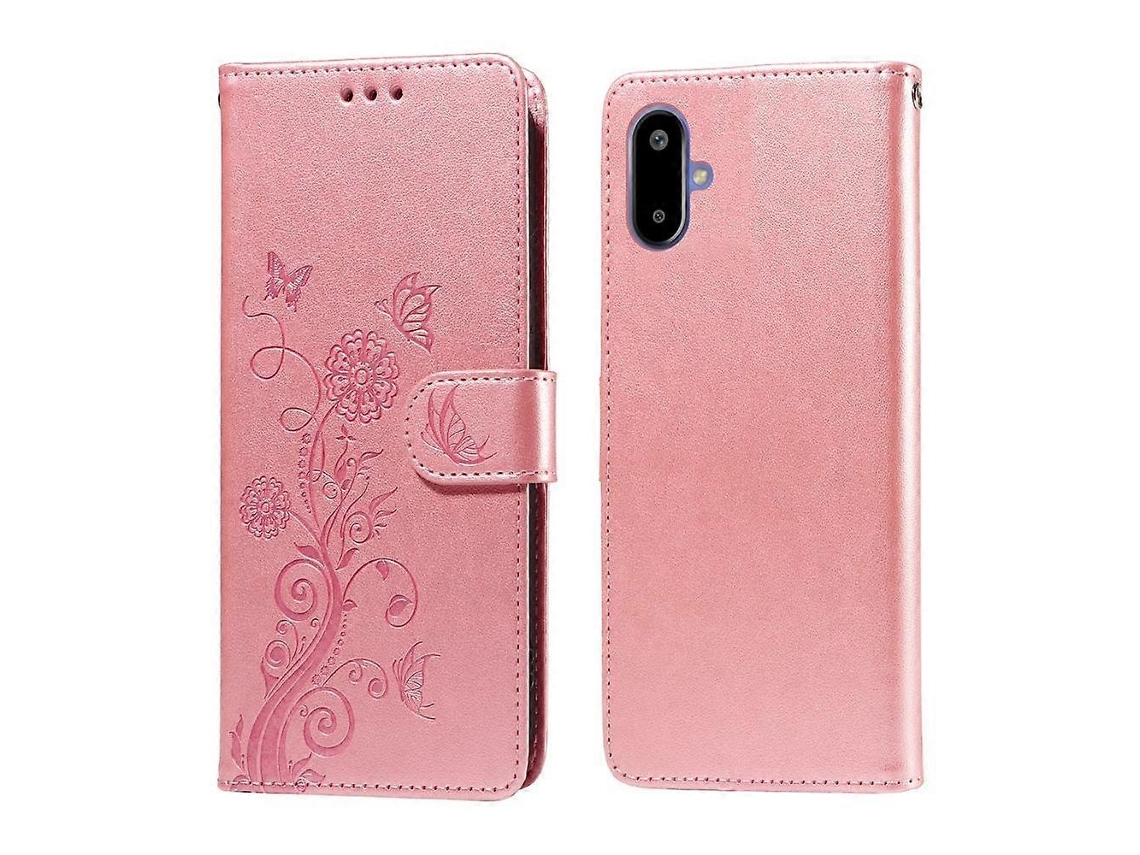Capa De Celular Em Couro Com Estampa De Borboletas E Flores Em Relevo Para Samsung Galaxy F06 5g / M06 5g
